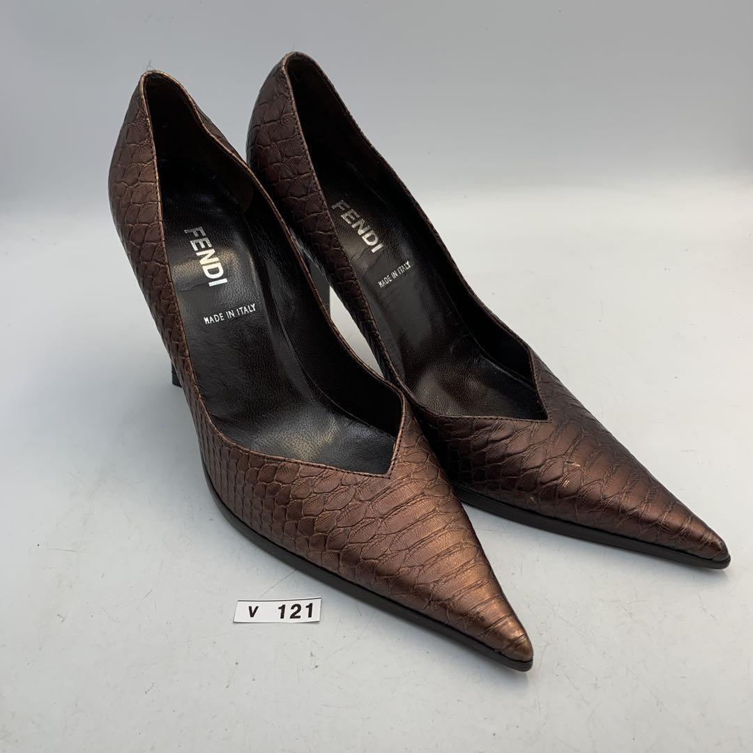 FENDI Shoes Pumps Heel EU 36 US 6 Leather metallic brown Authentic