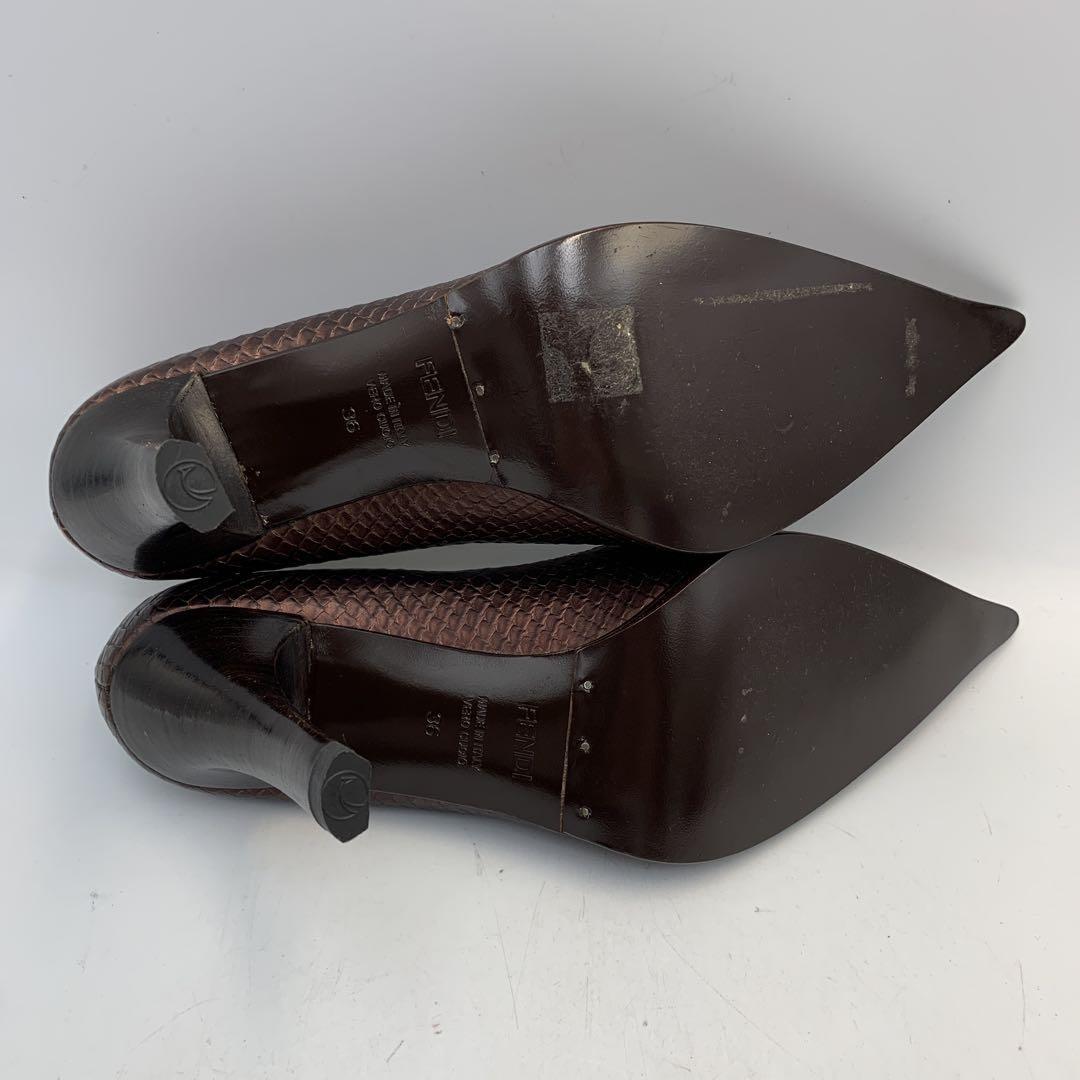 FENDI Shoes Pumps Heel EU 36 US 6 Leather metallic brown Authentic