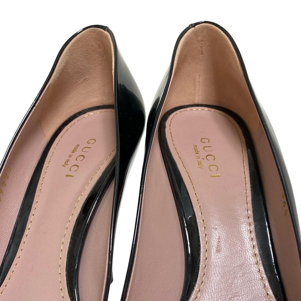 GUCCI Shoes Pumps Heel EU 36.5 US 6.5 Patent Leather Black Authentic