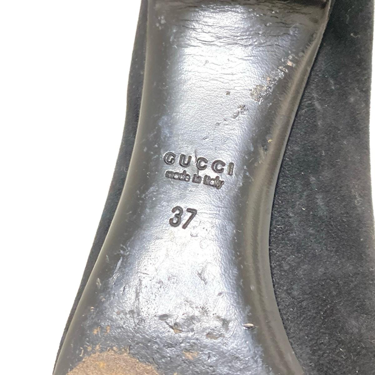 GUCCI Shoes Pumps Heel EU 37 US 7 Suede Black Authentic