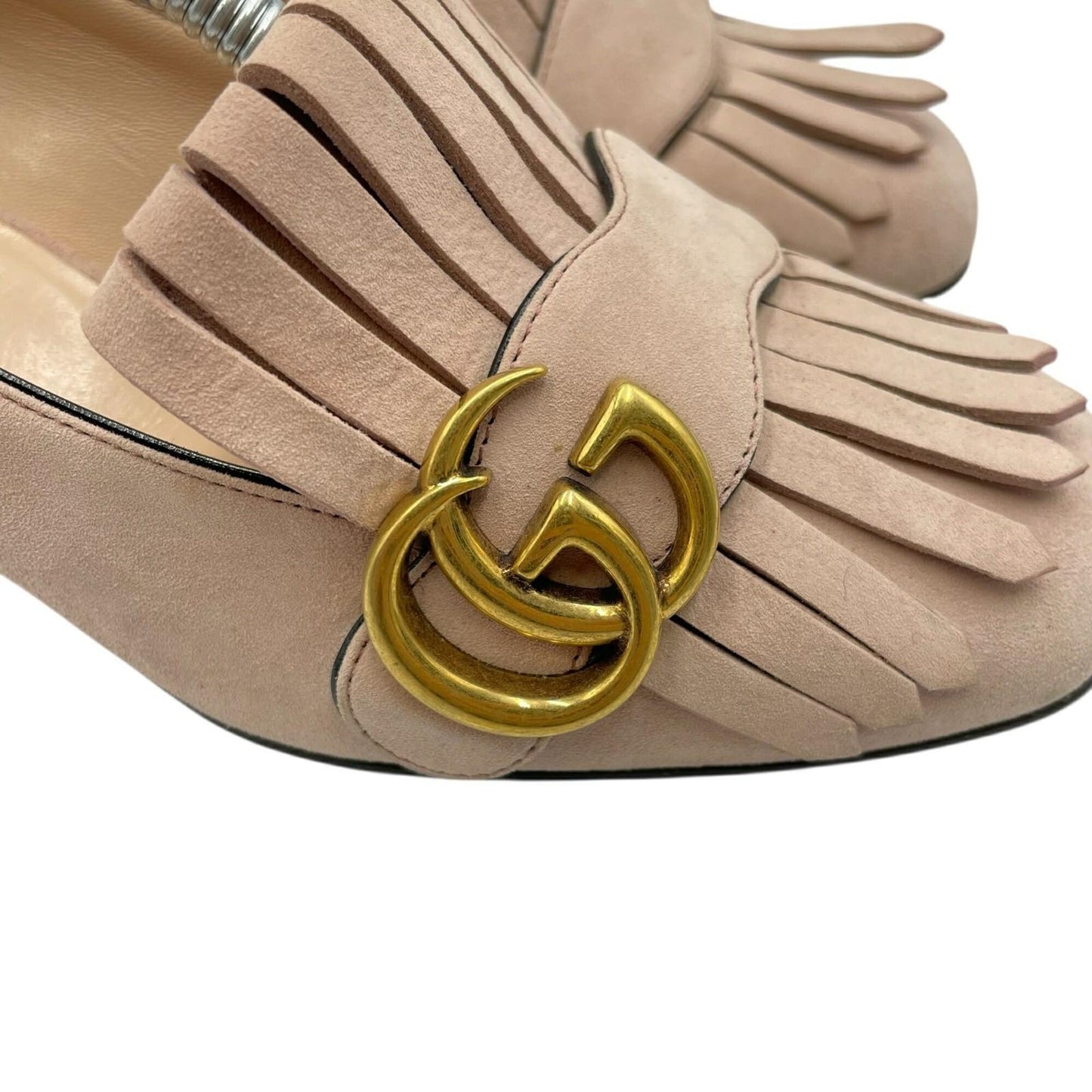 GUCCI Shoes Pumps Heel GG EU 37 US 7 Suede Pink Authentic