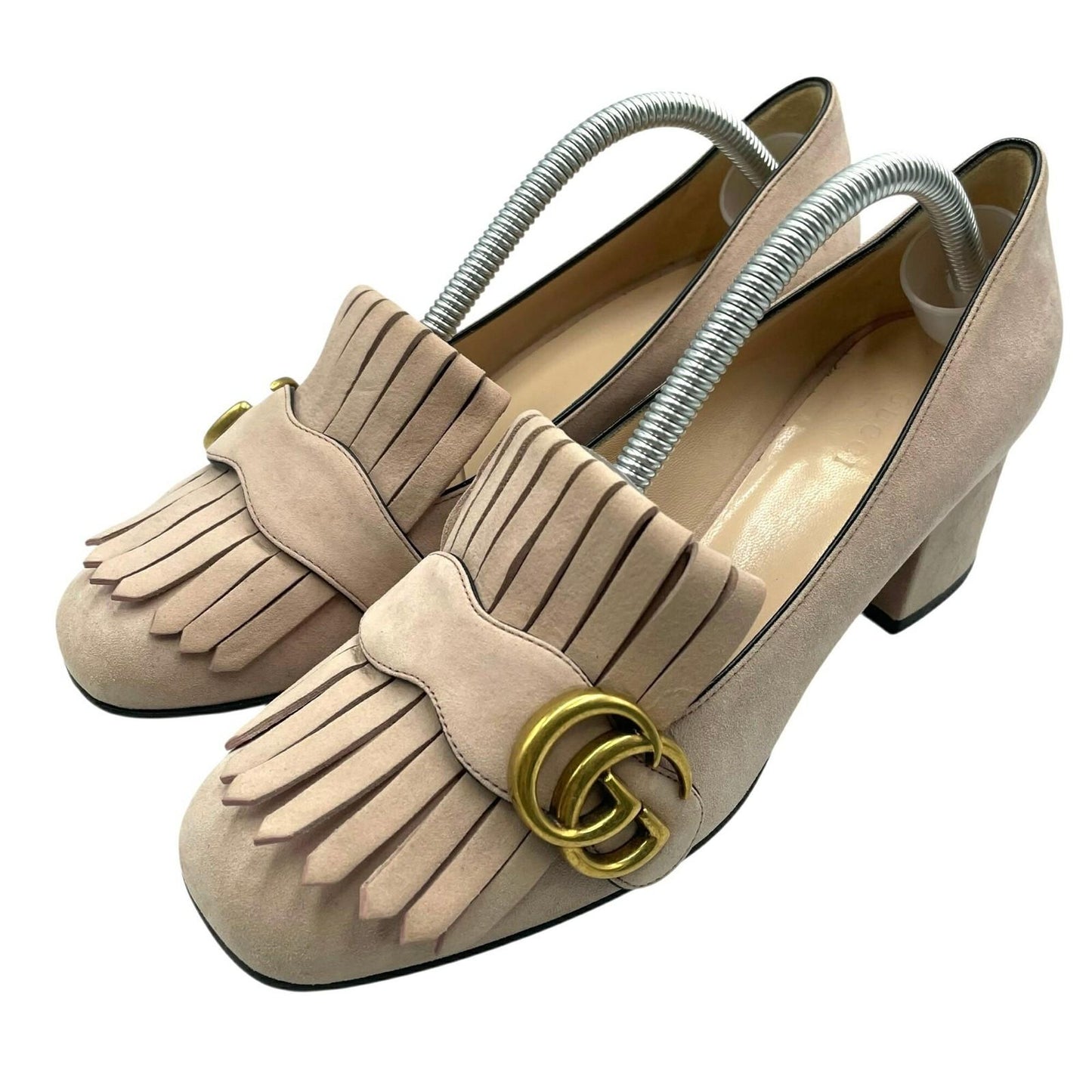 GUCCI Shoes Pumps Heel GG EU 37 US 7 Suede Pink Authentic