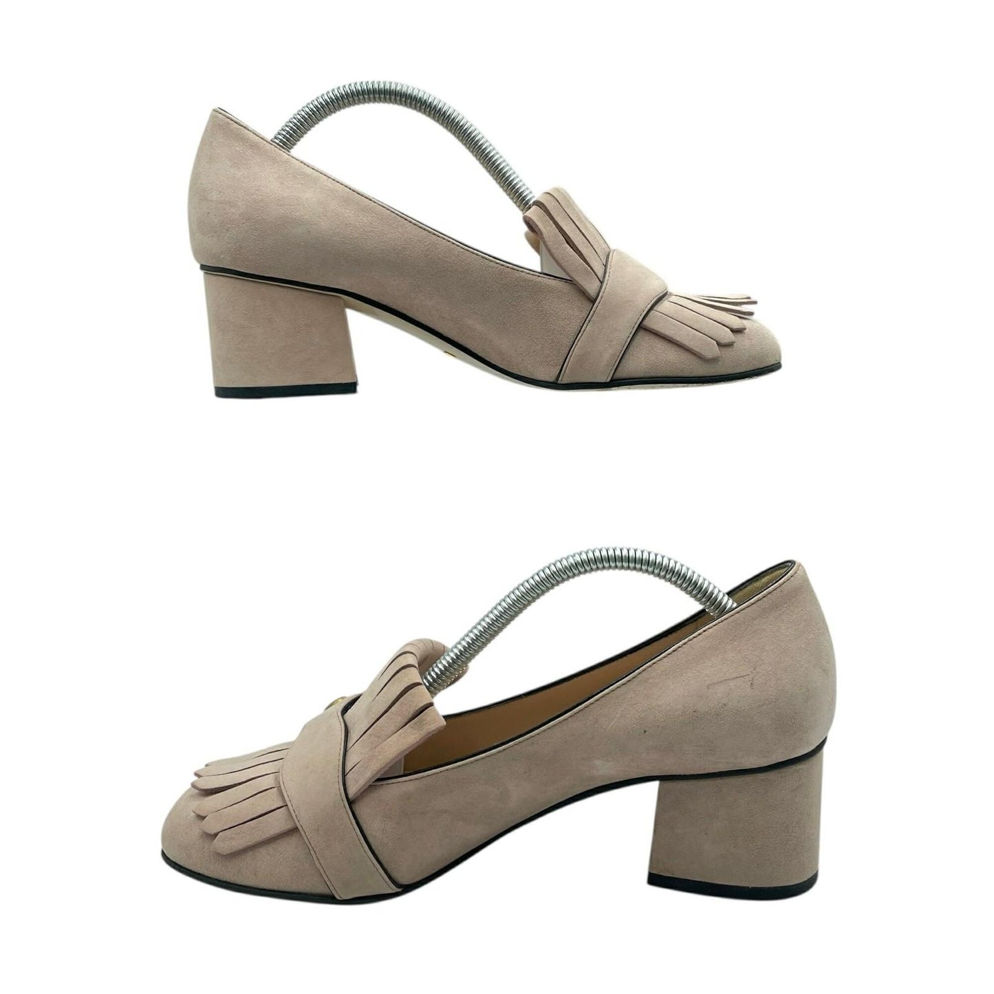 GUCCI Shoes Pumps Heel GG EU 37 US 7 Suede Pink Authentic