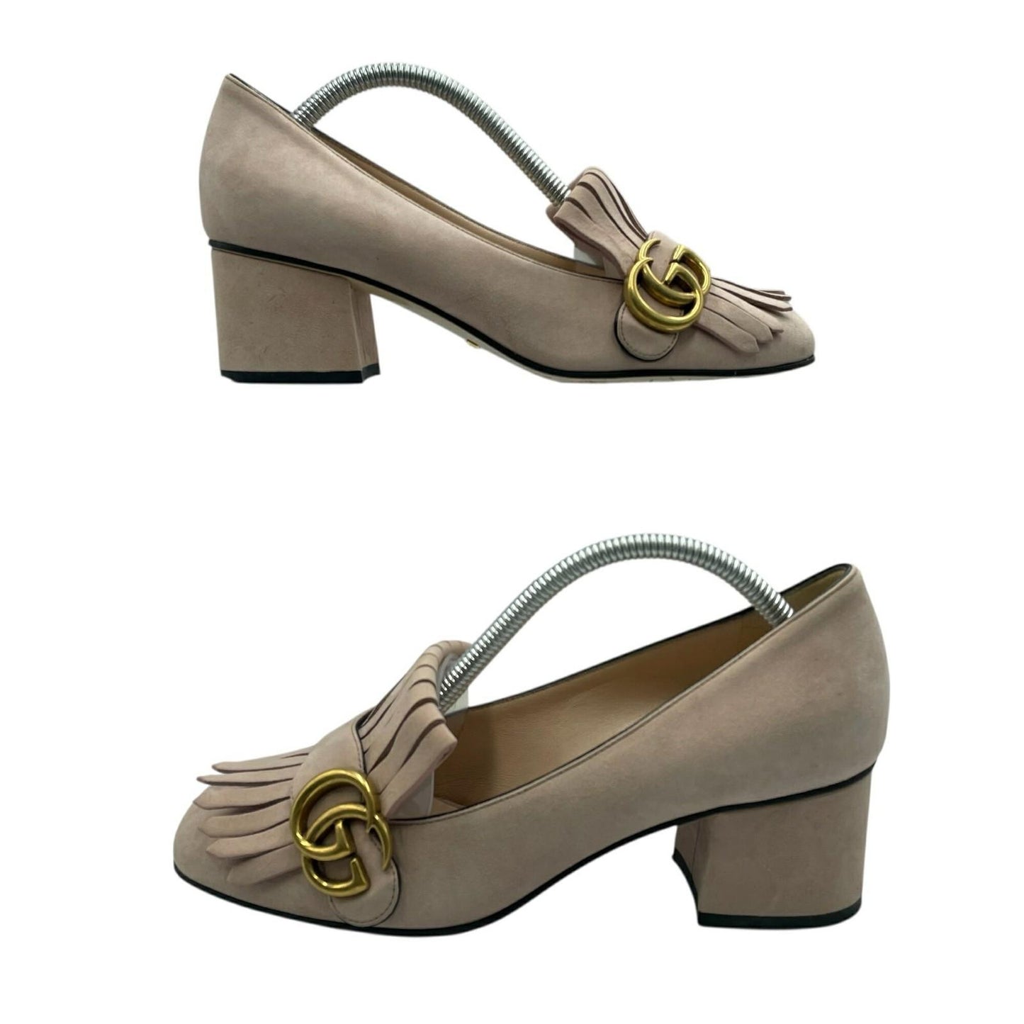 GUCCI Shoes Pumps Heel GG EU 37 US 7 Suede Pink Authentic