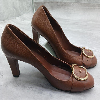 GUCCI Shoes Pumps Heel GG EU 36.5 US 6.5 Leather Brown Authentic