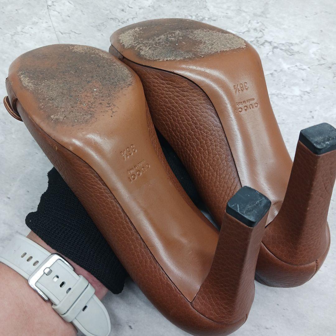 GUCCI Shoes Pumps Heel GG EU 36.5 US 6.5 Leather Brown Authentic
