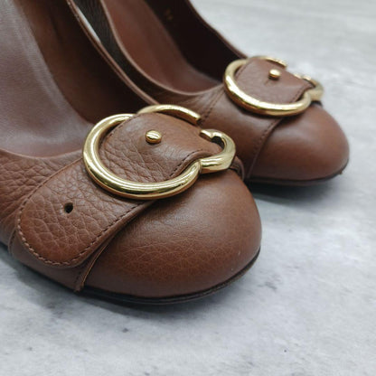 GUCCI Shoes Pumps Heel GG EU 36.5 US 6.5 Leather Brown Authentic