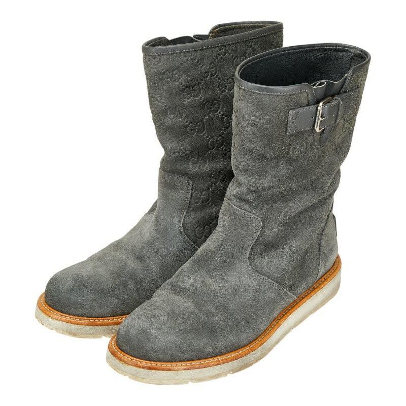 GUCCI Long Boots Shoes Shima EU 37 US 7 Suede Gray Authentic