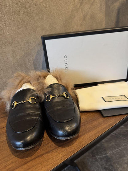 GUCCI Loafers Shoes Horse Bit EU 36 US 6 Leather Black Authentic