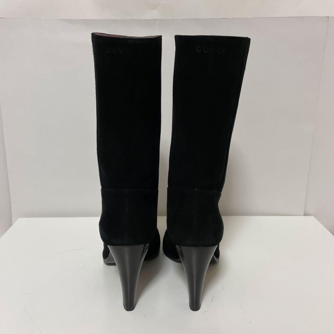 GUCCI Boots Shoes EU 37 US 7 Leather Suede Black Authentic
