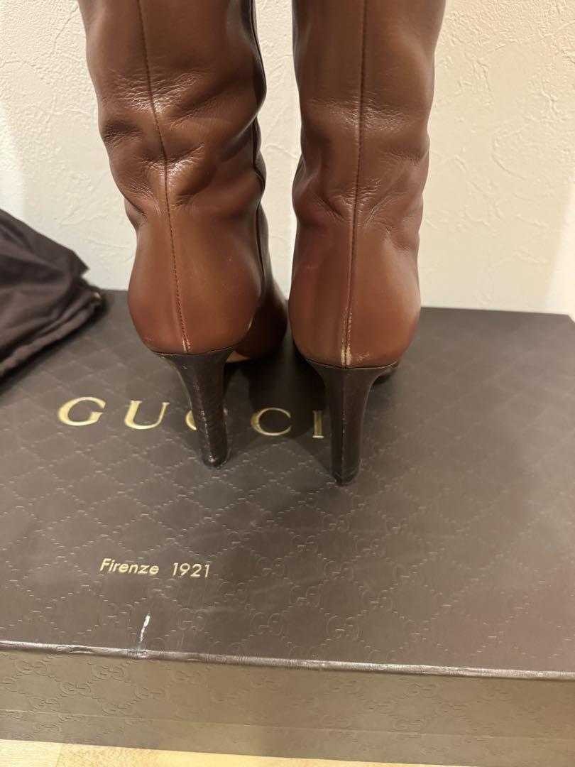 GUCCI Long Boots Shoes EU 37.5 US 7.5 Leather Brown Authentic