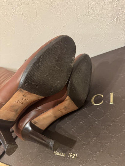 GUCCI Long Boots Shoes EU 37.5 US 7.5 Leather Brown Authentic