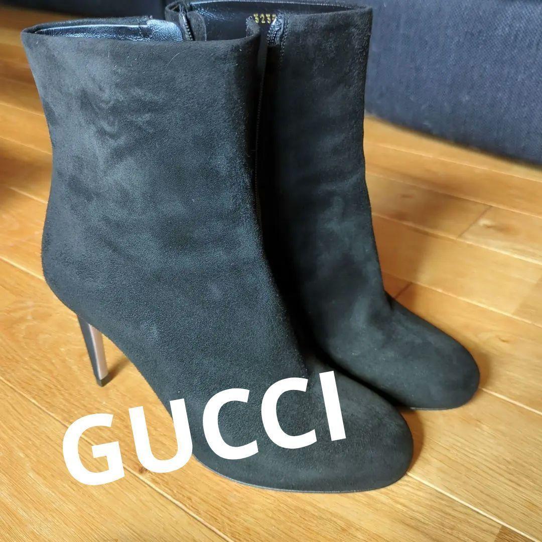 GUCCI Short Boots Shoes EU 36 US 6 Suede Black Authentic