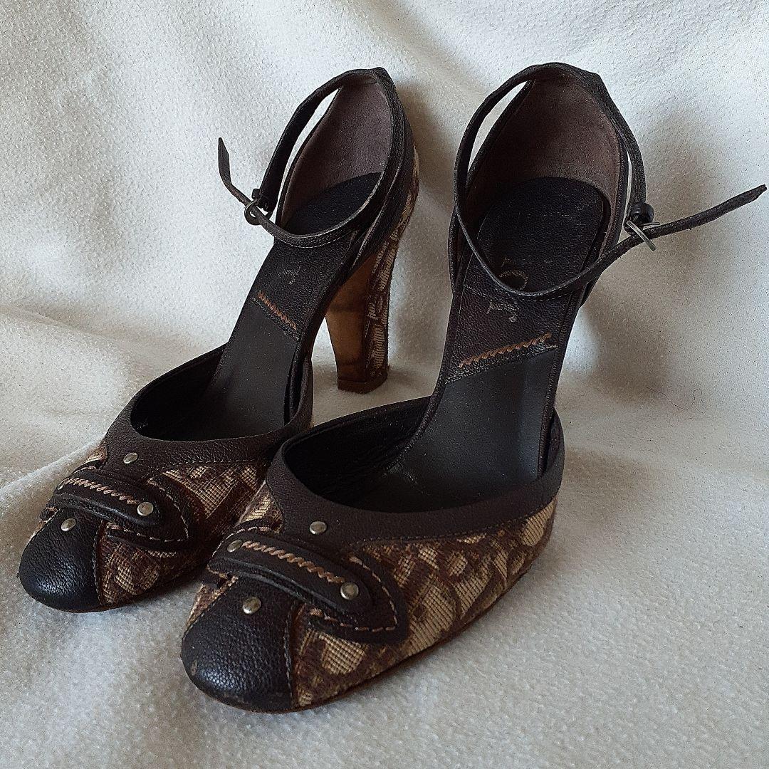Christian Dior Shoes Pumps Heel Logo EU 37.5 US 7.5 Brown Authentic
