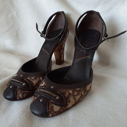 Christian Dior Shoes Pumps Heel Logo EU 37.5 US 7.5 Brown Authentic