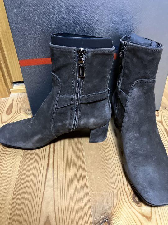 PRADA Short Boots Shoes EU 37 US 7 Suede Dark Brown Authentic
