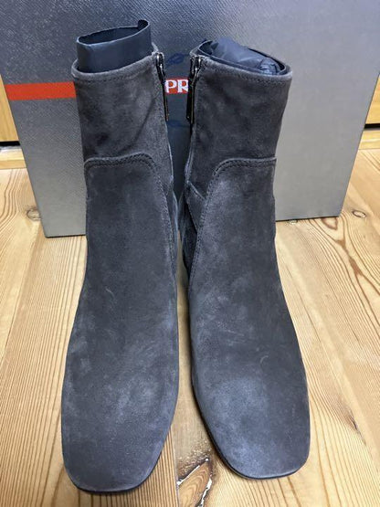 PRADA Short Boots Shoes EU 37 US 7 Suede Dark Brown Authentic