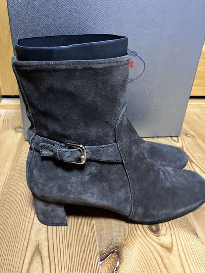 PRADA Short Boots Shoes EU 37 US 7 Suede Dark Brown Authentic