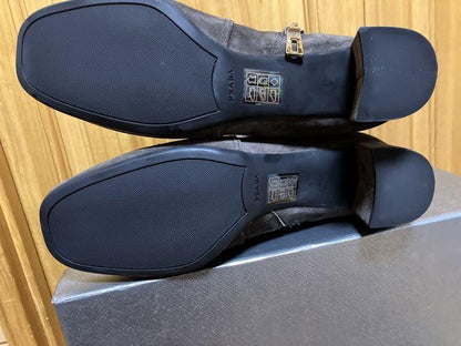 PRADA Short Boots Shoes EU 37 US 7 Suede Dark Brown Authentic