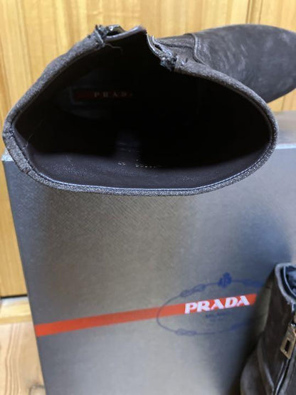 PRADA Short Boots Shoes EU 37 US 7 Suede Dark Brown Authentic