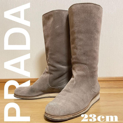 PRADA Long Boots Shoes EU 36 US 6 Suede Brown Authentic