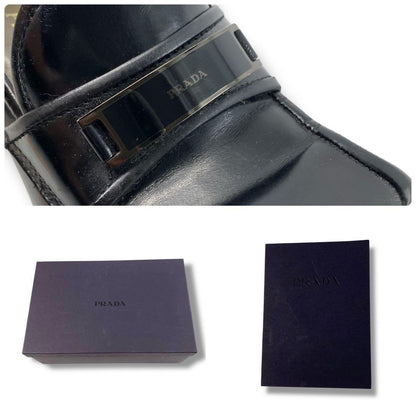 PRADA Shoes Pumps Heel Loafers EU 36 US 6 Leather Black Authentic