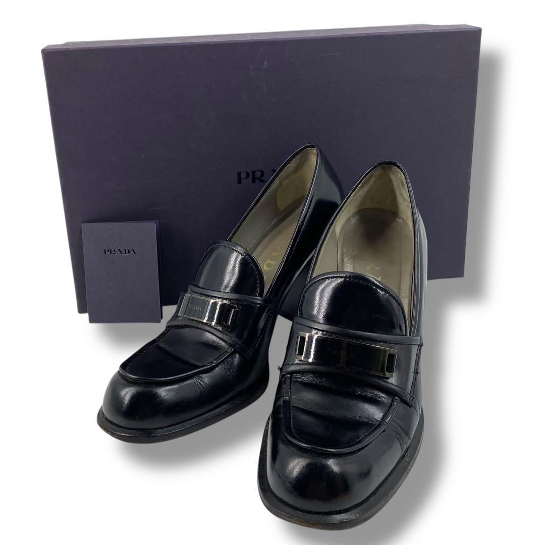 PRADA Shoes Pumps Heel Loafers EU 36 US 6 Leather Black Authentic