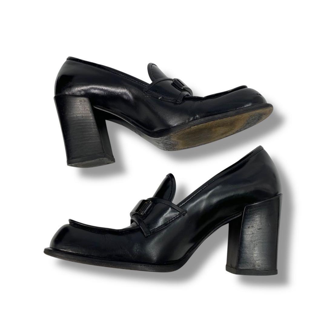 PRADA Shoes Pumps Heel Loafers EU 36 US 6 Leather Black Authentic