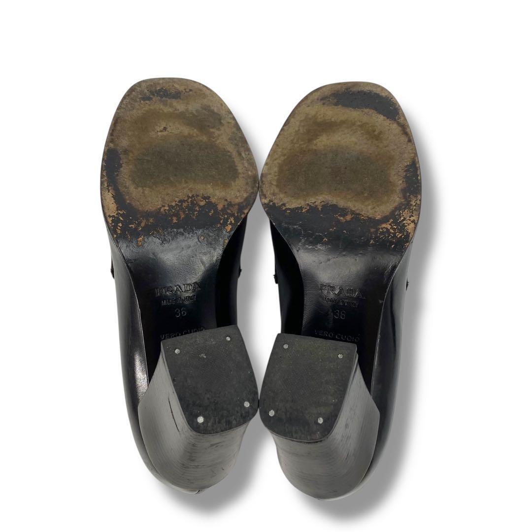 PRADA Shoes Pumps Heel Loafers EU 36 US 6 Leather Black Authentic