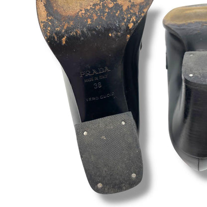 PRADA Shoes Pumps Heel Loafers EU 36 US 6 Leather Black Authentic