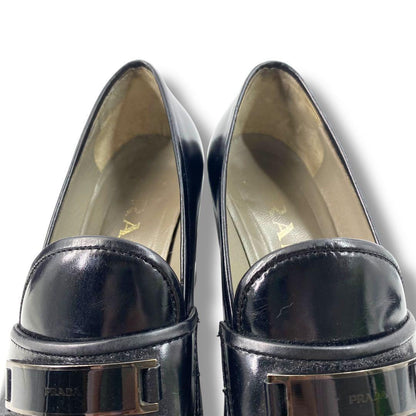PRADA Shoes Pumps Heel Loafers EU 36 US 6 Leather Black Authentic