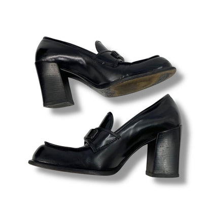 PRADA Shoes Pumps Heel Loafers EU 36 US 6 Leather Black Authentic
