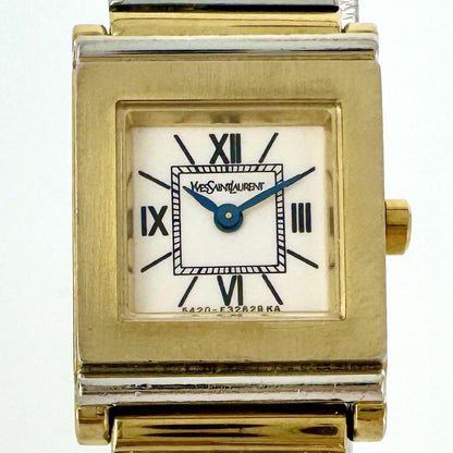 Saint Laurent Quartz Watch Wristwatch Logo Gold Silver Women's Authentic