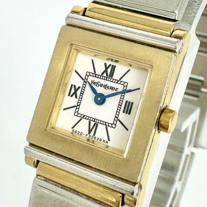 Saint Laurent Quartz Watch Wristwatch Logo Gold Silver Women's Authentic