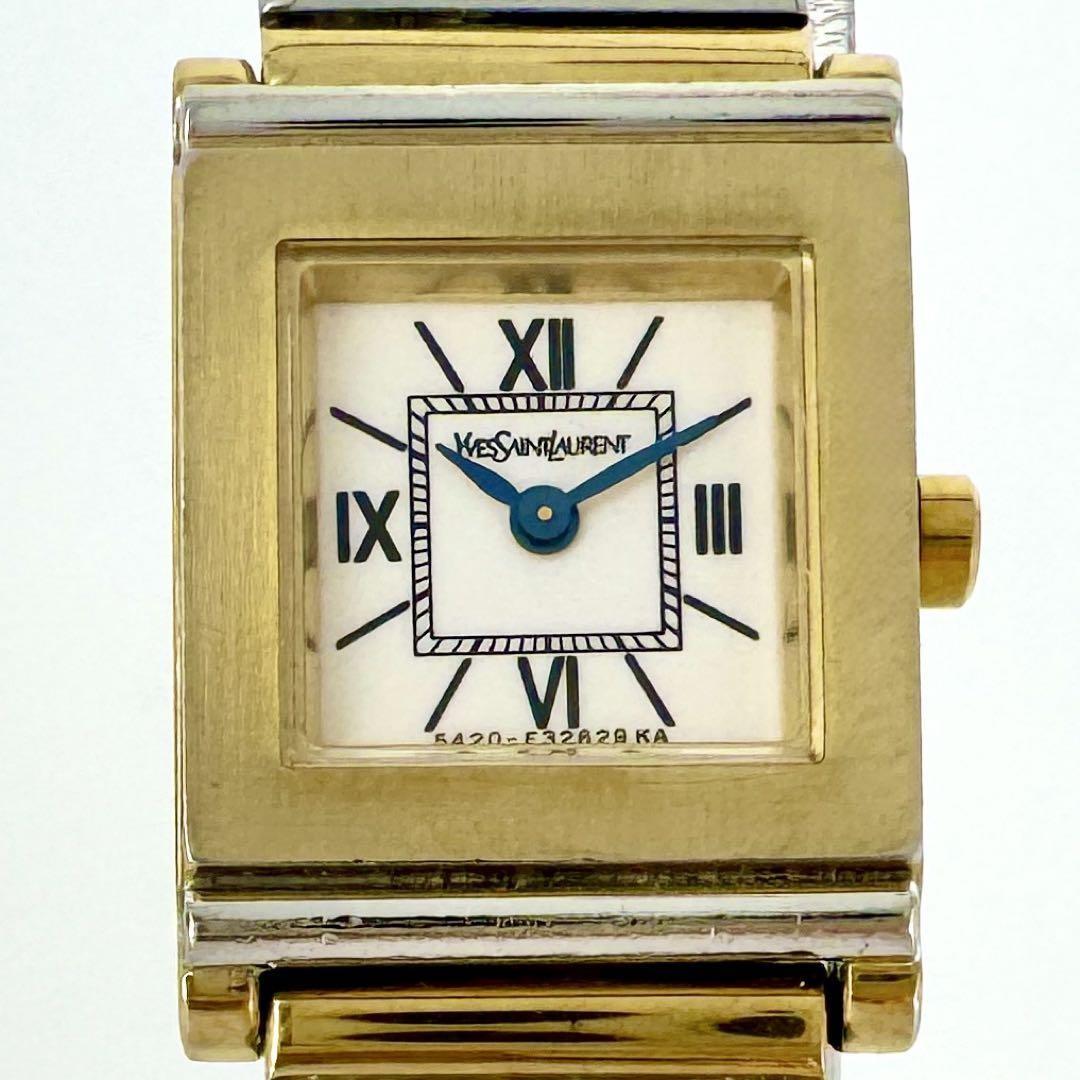 Saint Laurent Quartz Watch Wristwatch Logo Gold Silver Women's Authentic