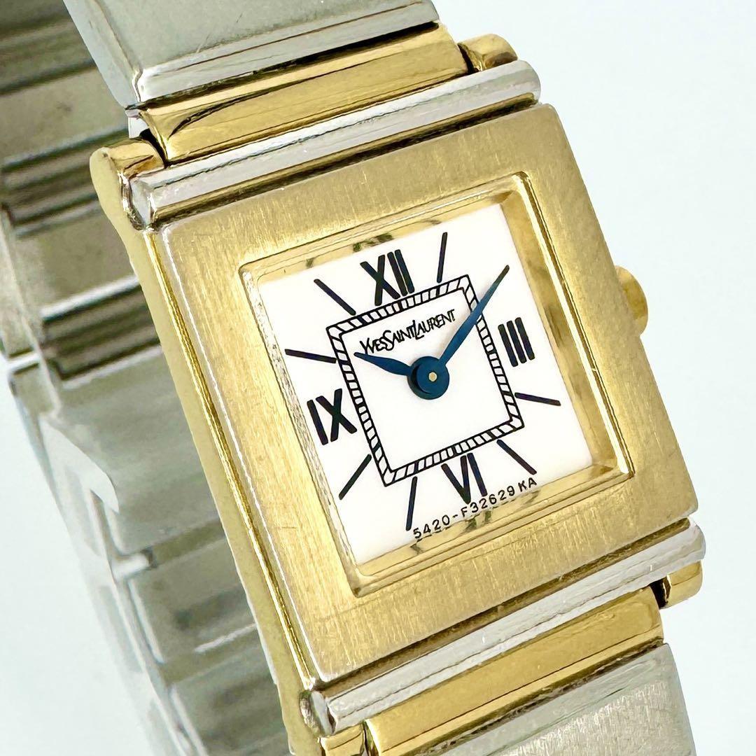 Saint Laurent Quartz Watch Wristwatch Logo Gold Silver Women's Authentic