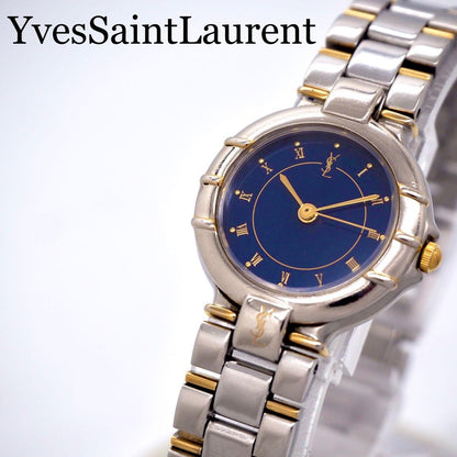 Saint Laurent Quartz Watch Wristwatch YSL Cassandra Navy Blue Silver Women's