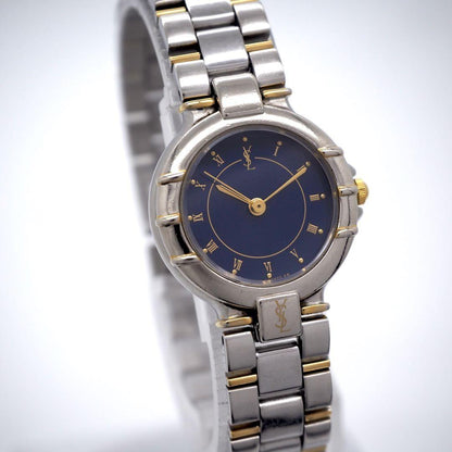 Saint Laurent Quartz Watch Wristwatch YSL Cassandra Navy Blue Silver Women's
