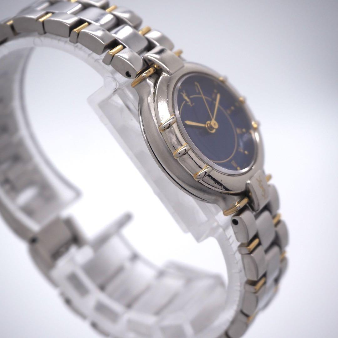 Saint Laurent Quartz Watch Wristwatch YSL Cassandra Navy Blue Silver Women's