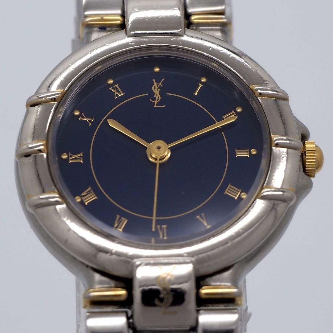 Saint Laurent Quartz Watch Wristwatch YSL Cassandra Navy Blue Silver Women's
