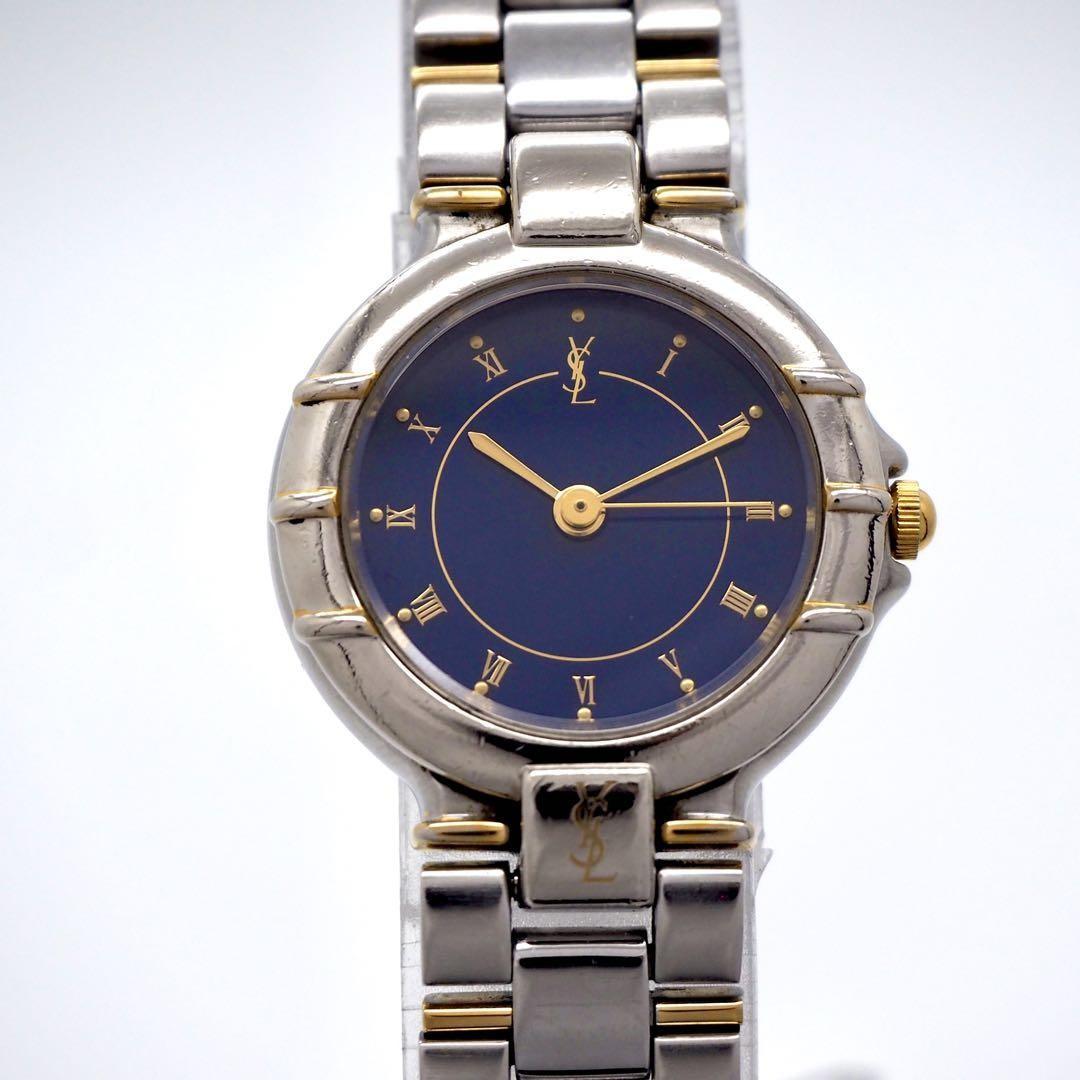 Saint Laurent Quartz Watch Wristwatch YSL Cassandra Navy Blue Silver Women's