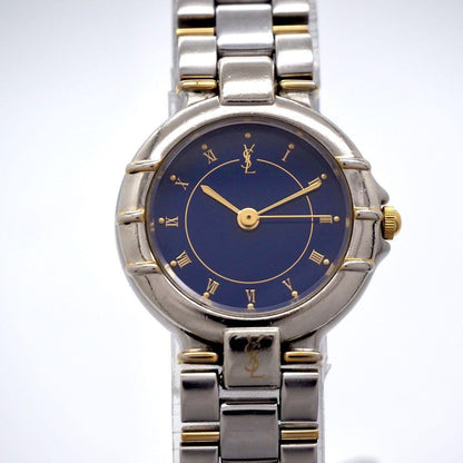 Saint Laurent Quartz Watch Wristwatch YSL Cassandra Navy Blue Silver Women's