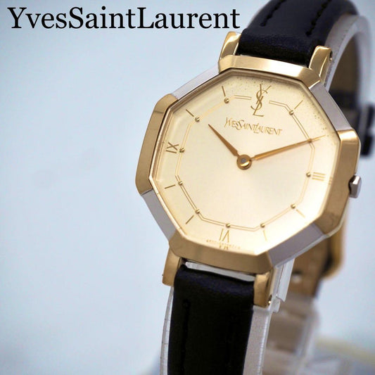Saint Laurent Quartz Watch Wristwatch YSL Cassandra Champagne Gold Women's Auth