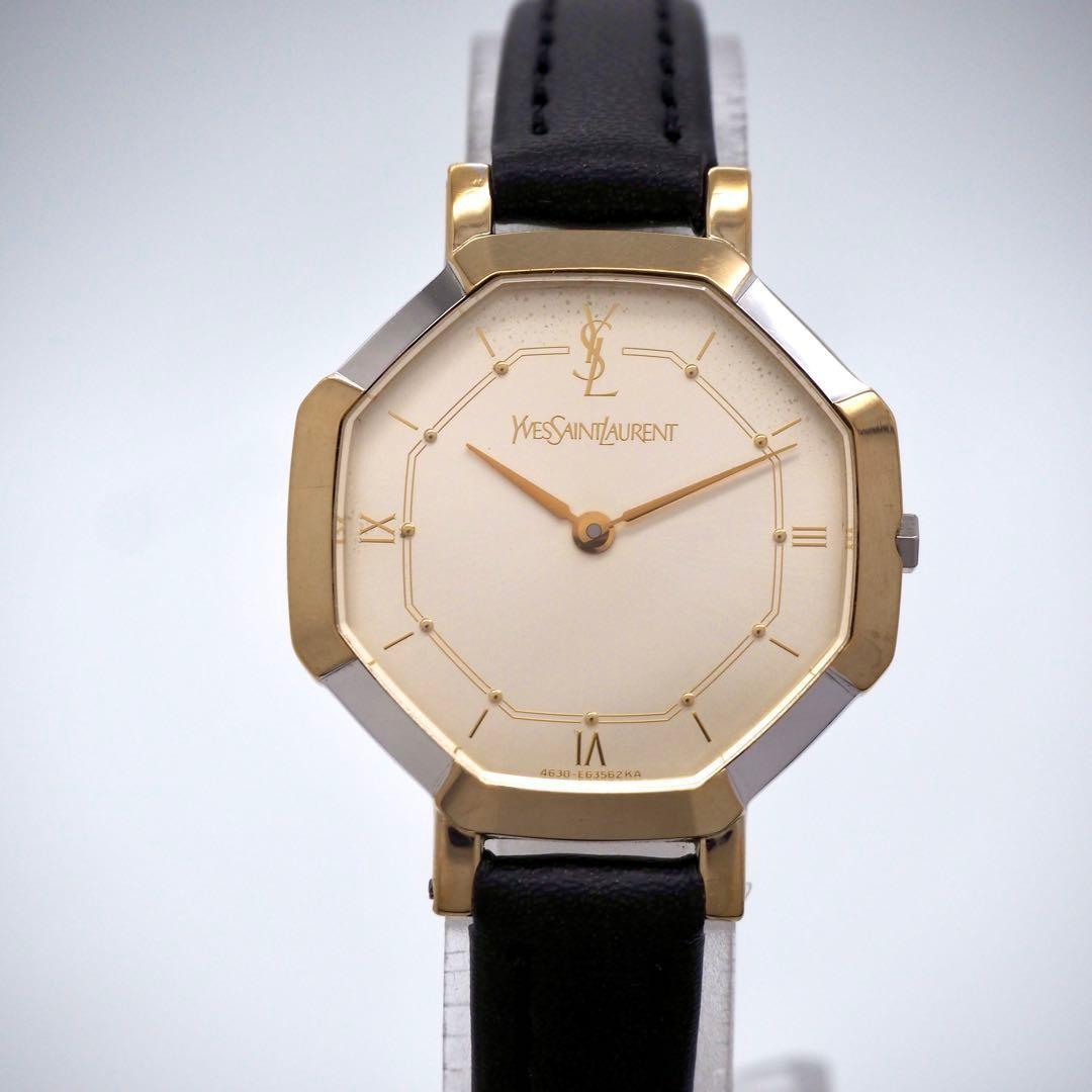 Saint Laurent Quartz Watch Wristwatch YSL Cassandra Champagne Gold Women's Auth