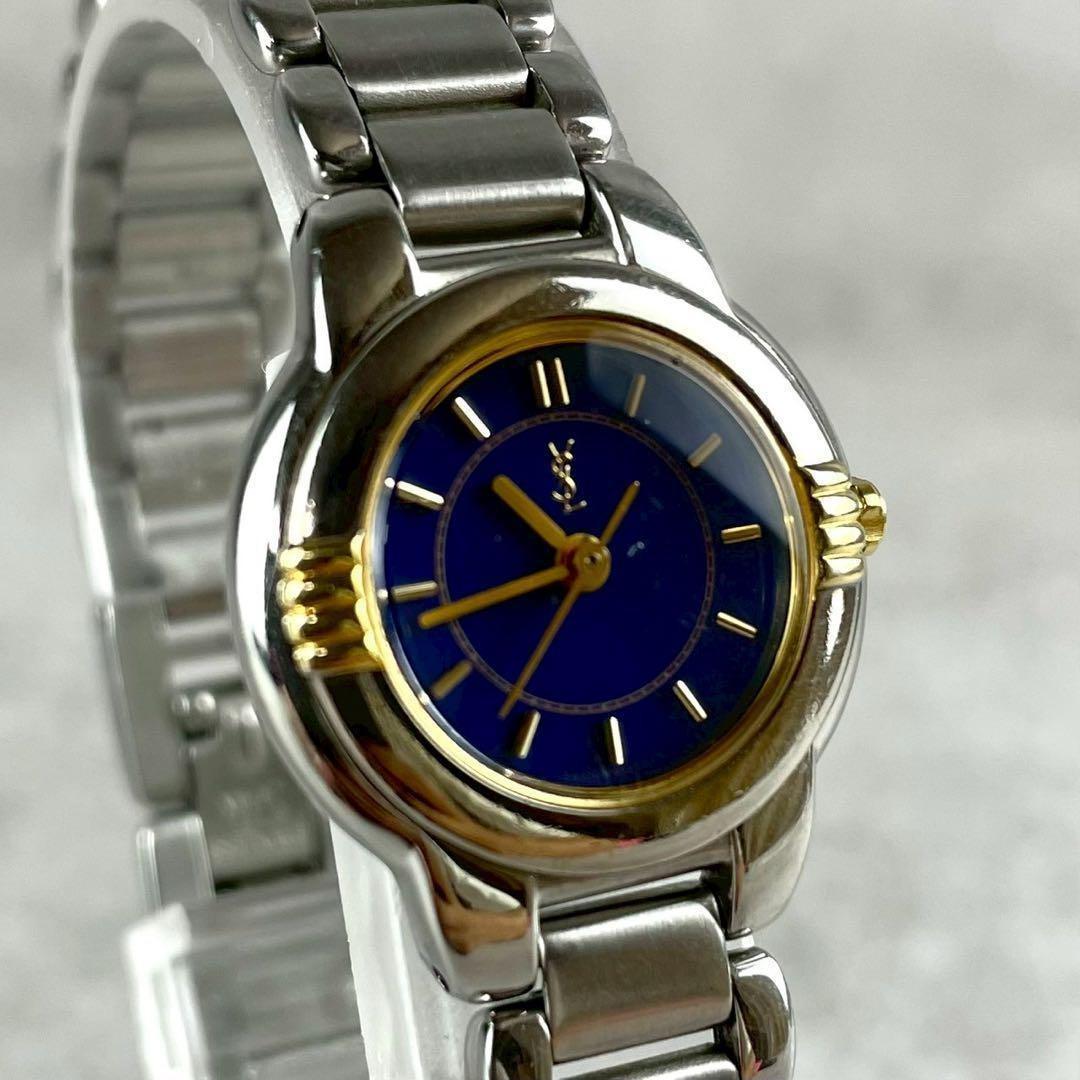 Saint Laurent Quartz Watch Wristwatch YSL Cassandra Blue Gold Silver Women's