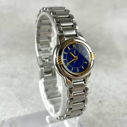 Saint Laurent Quartz Watch Wristwatch YSL Cassandra Blue Gold Silver Women's