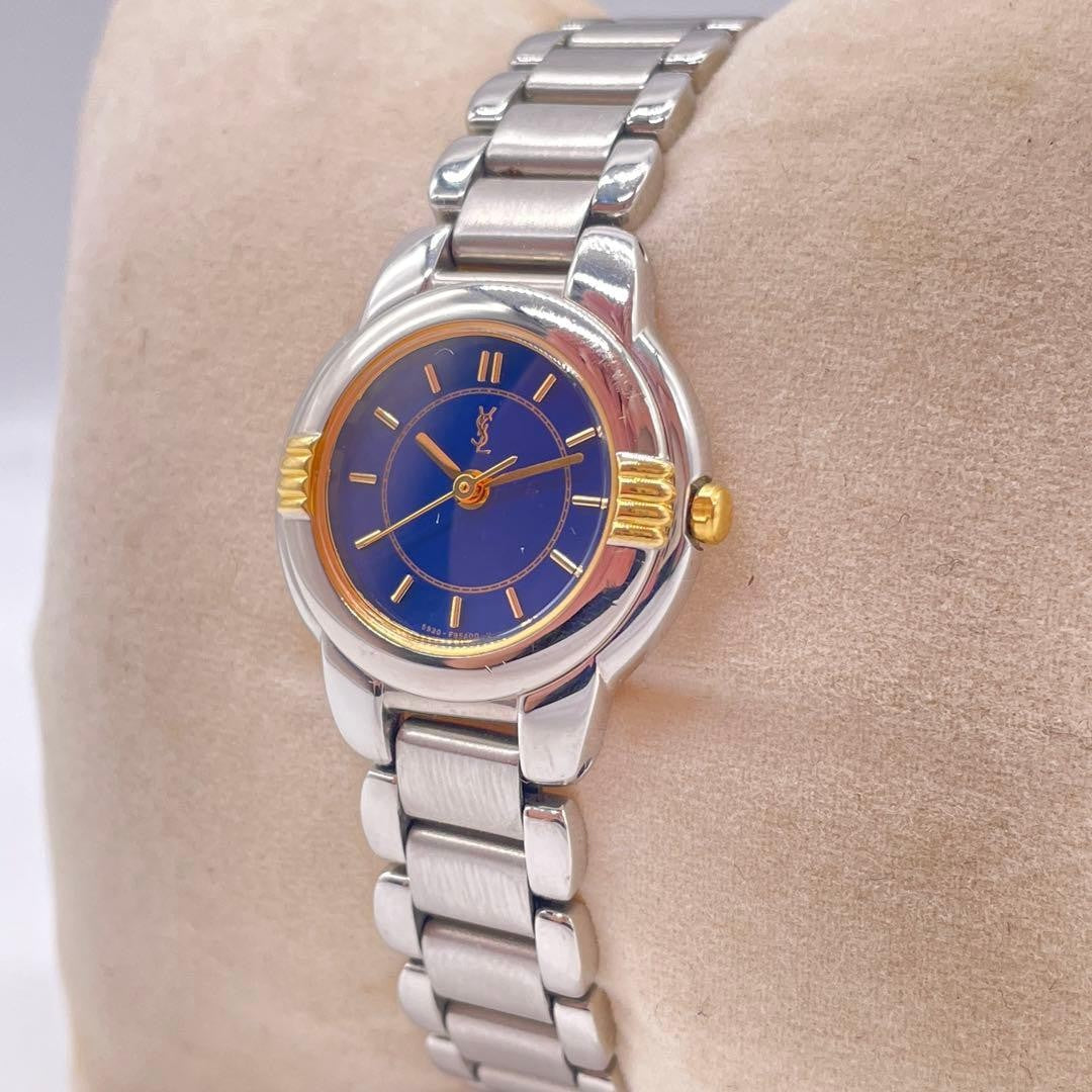 Saint Laurent Quartz Watch Wristwatch YSL Cassandra Navy Gold Women's Auth
