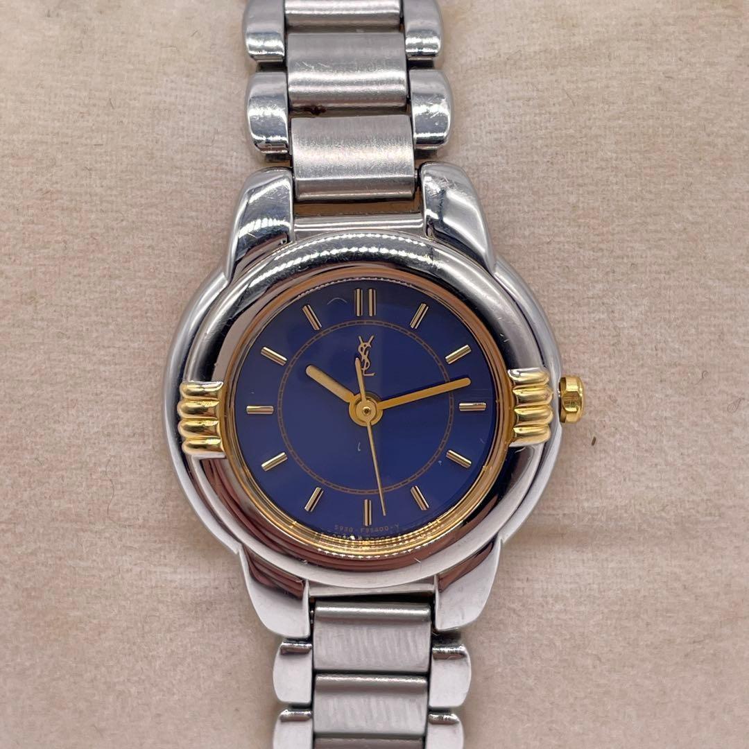 Saint Laurent Quartz Watch Wristwatch YSL Cassandra Navy Gold Women's Auth