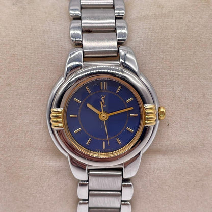 Saint Laurent Quartz Watch Wristwatch YSL Cassandra Navy Gold Women's Auth