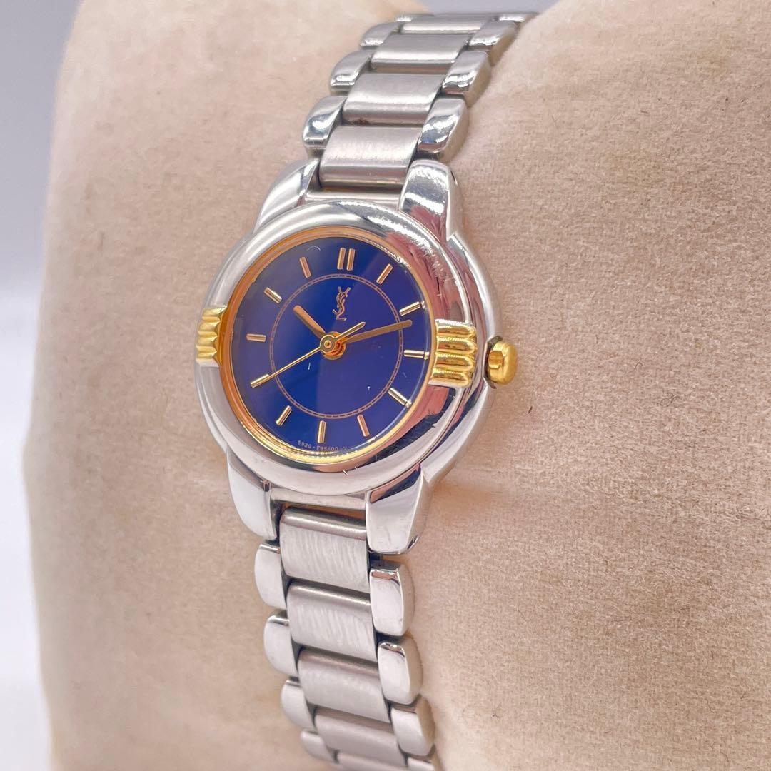 Saint Laurent Quartz Watch Wristwatch YSL Cassandra Navy Gold Women's Auth